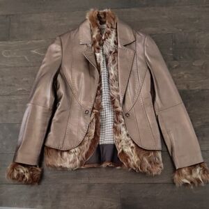 Women's Brown Faux Fur Trim Leather (Detachable) Jacket